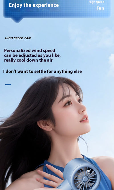 Obsidian black handheld fan with gold accents, digital display, and semiconductor ice cooling for high-speed cool air. - Image 23