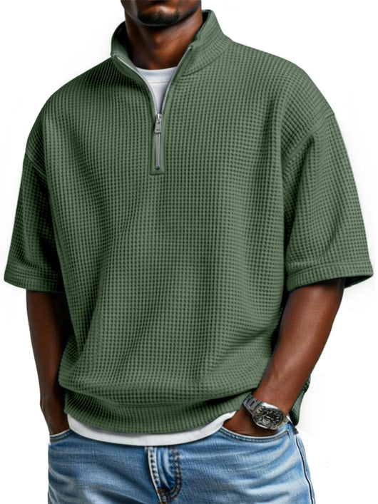 Polo Camiseta Manga Corta Waffle-Knit con Cierre de Medio Zipper para Hombre - Image 12