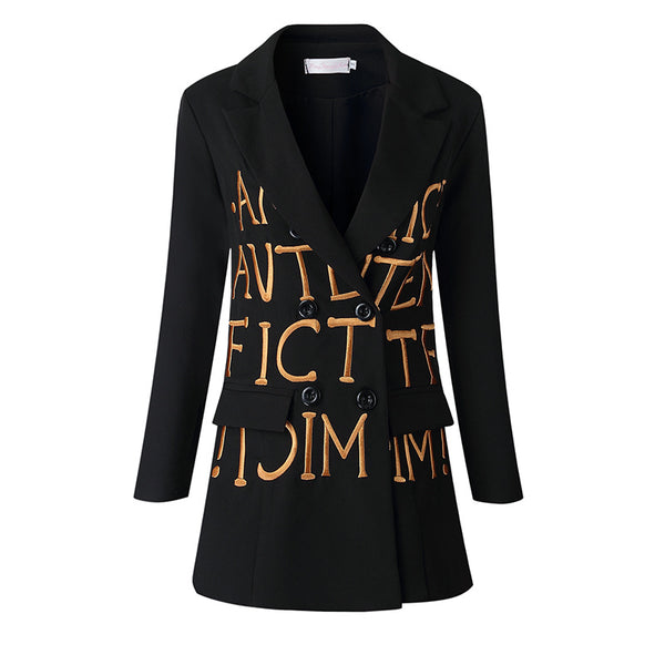 Blazer Negro Entallado con Letras Bordadas para Mujer - Image 3
