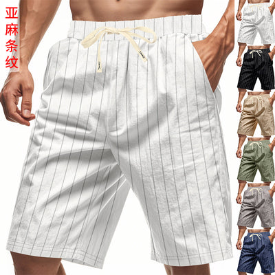 Shorts de Lino Holgados Transpirables Estilo Americano para Playa - Image 29
