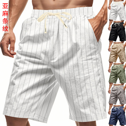 Shorts de Lino Holgados Transpirables Estilo Americano para Playa - Image 29