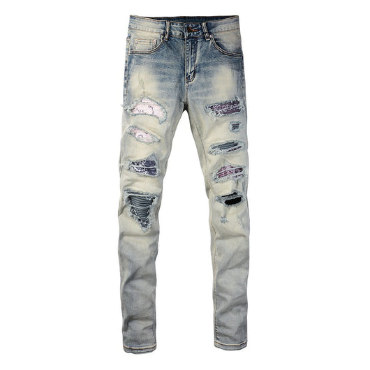 Pantalones Vaqueros Rotos Estilo Street Parches Rodillas Expuestas - Image 6