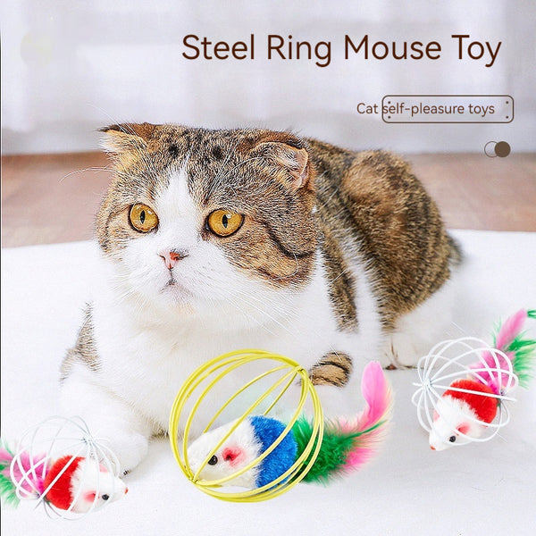 Juguete Interactivo para Gatos con Ratón de Lacado y Jaula de Alambre