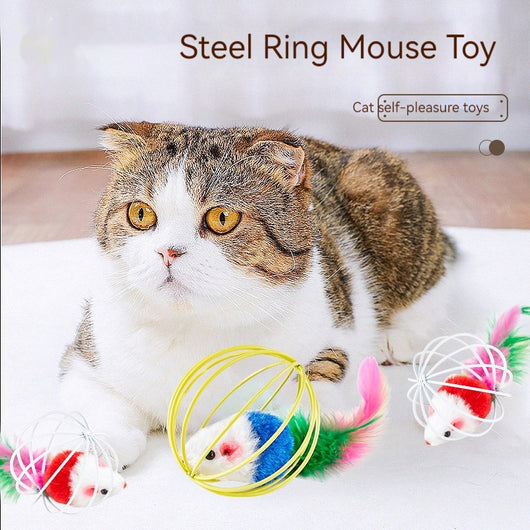 Juguete Interactivo para Gatos con Ratón de Lacado y Jaula de Alambre