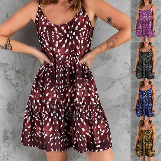 Vestido Bohemio Estampado de Tiras para el Día a Día