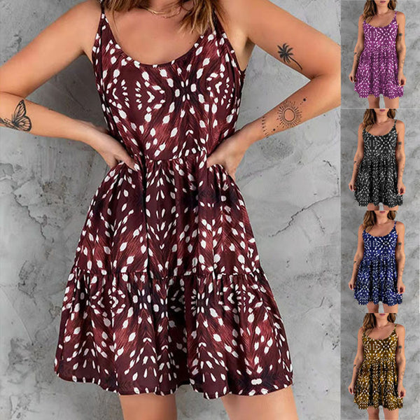 Vestido Bohemio Estampado de Tiras para el Día a Día