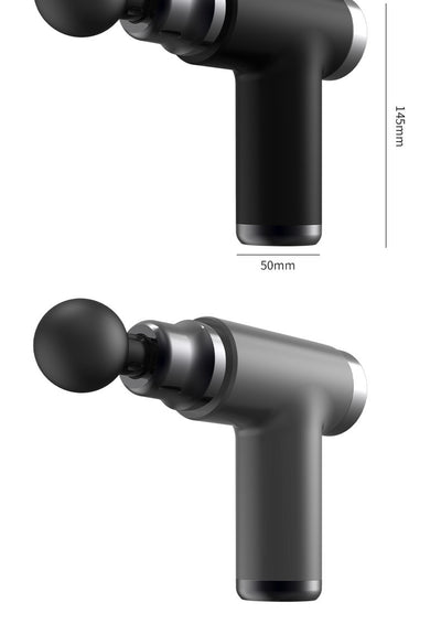 Black mini massage gun with a spherical head attachment and an LCD screen showing "32" with power and intensity buttons. - Image 9