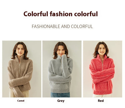Suéter de Cashmira con Cuello Mao Grueso de Cinco Capas para Mujer - Abrigo Base Holgado Otoño Invierno - Image 24