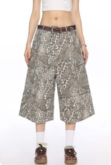 Pantalones Capri Cargo Denim Estampado Leopardo para Mujer Verano - Image 10