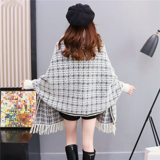 Poncho Cárdigan de Invierno con Cuello de Pelaje Sintético y Borlas - Talla Grande - Image 4