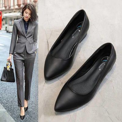 Zapato de Cuero Negro Suela Blanda Confort Plano