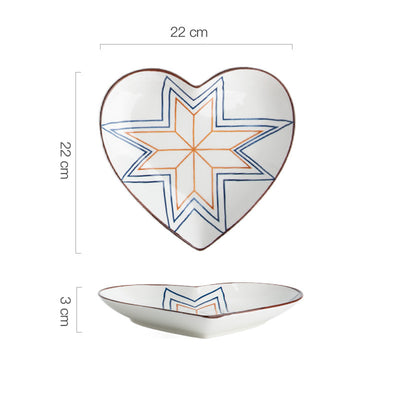 Plato Decorativo Pintado a Mano con Formas de Corazón y Cuadrado para Dumplings - Image 8