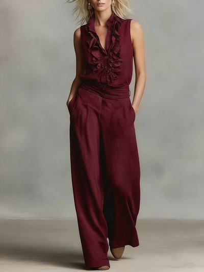 Conjunto Elegante de Lino: Blusa sin Mangas y Pantalón de Pierna Ancha - Image 18