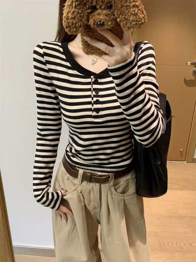 Blusa Rayada Versátil de Manga Larga para Mujer - Image 13