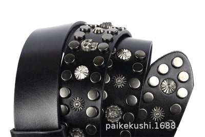Cinturón de Cuero Genuino Punk con Calavera y Remaches - Hebilla Japonesa Estilo Europeo - Image 14