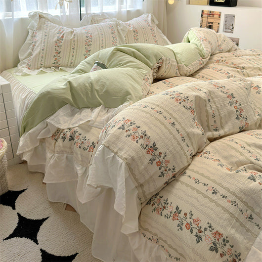 Juego de Cama Algodón Lavado Encaje Tulipán Estilo Coreano 4 Piezas - Image 17