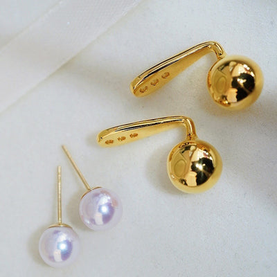 Aretes de Oro con Perla y Bolita Dorada - Image 13