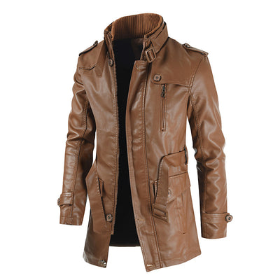 Abrigo de Cuero para Hombre Estilo Coreano Cuello Mao Slim Fit - Image 2