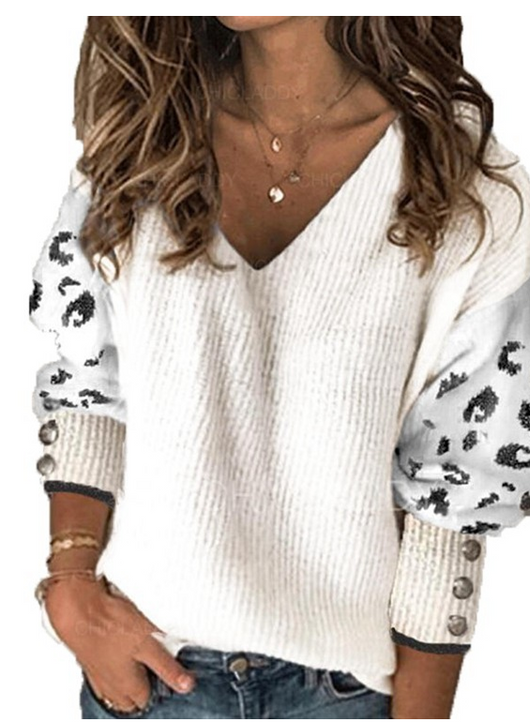 Blusa Tejida Suelta con Cuello V y Manga Larga en Colores Lisos - Image 5