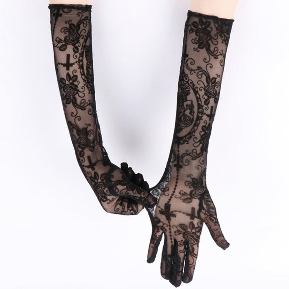 Guantes Largos de Encaje con Calavera para Disfraz de Halloween