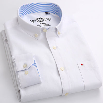 Camisa Oxford de Algodón Casual para Hombre - Manga Larga Color Sólido - Image 18