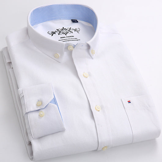 Camisa Oxford de Algodón Casual para Hombre - Manga Larga Color Sólido - Image 18