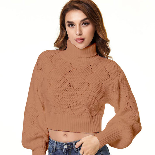 Suéter Cuello Alto Holgado de Color Sólido para Mujer - Image 5