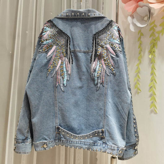 Chaqueta Denim con Alas Bordadas - Estilo Versátil y Casual - Image 2