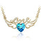 Crystal Heart Necklace-Love Wing Angel Dorado sea Azul