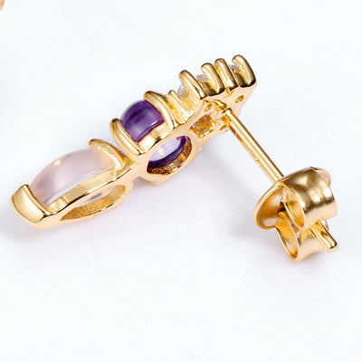 Aretes de Plata 925 Chapados en Oro 9K con Gota Geométrica y Piedra de Color - Image 6