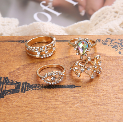 Set de 4 Anillos de Moda Personalidad Ojo del Diablo Estrella Gota de Agua Dorado - Image 2