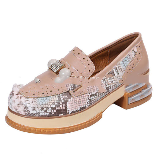 Zapatos Retro Talla Grande con Tacón Bajo y Perlas Combinadas - Image 5
