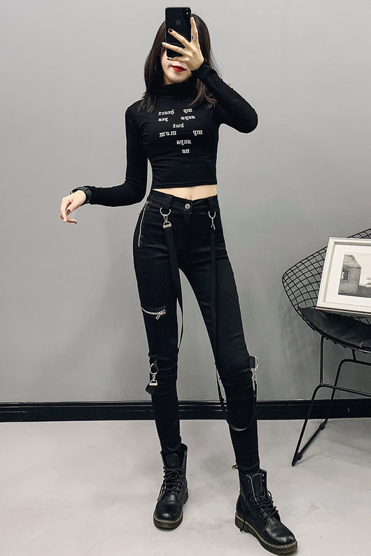 Pantalones Negros Cintura Alta Elásticos Ajustados para Mujer - Image 3