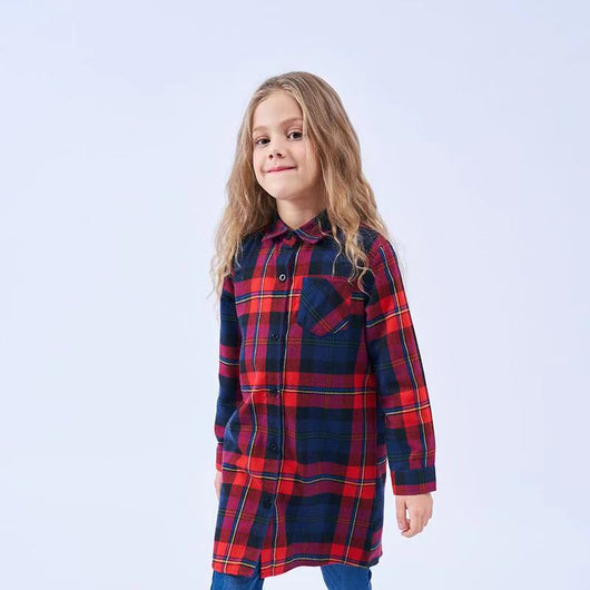 Camisa Cuadriculada de Manga Larga para Niñas - Tela Cepillada - Image 13