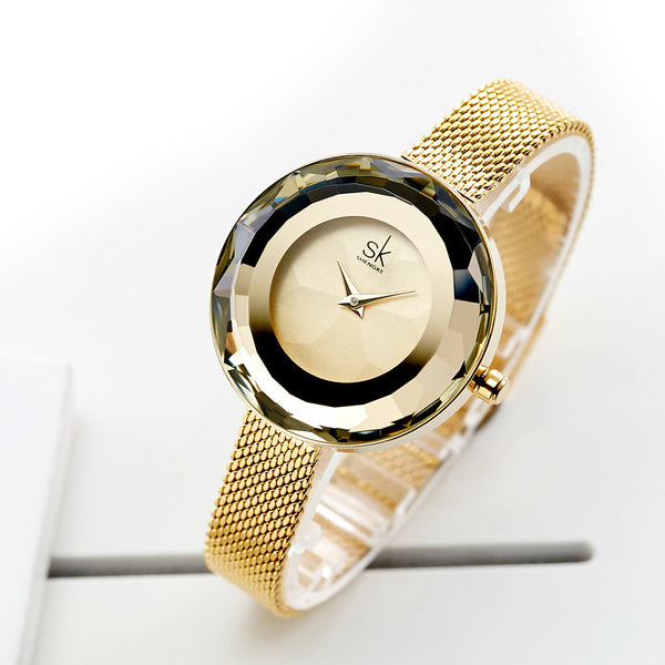Reloj de Dama con Correa de Malla y Cristal Mineral