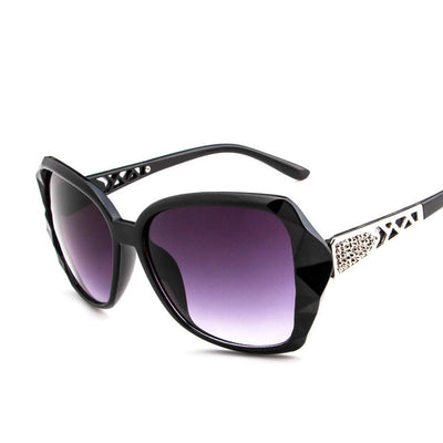 Women's retro big frame sunglasses with brown faceted frames, gradient purple lenses, and rhinestone-detailed silver temples. - Image 3