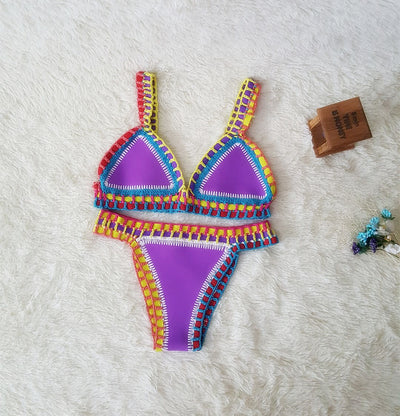 Bikini Tejido a Mano Multicolor - Traje de Baño Crochet Elástico para Mujer - Image 11