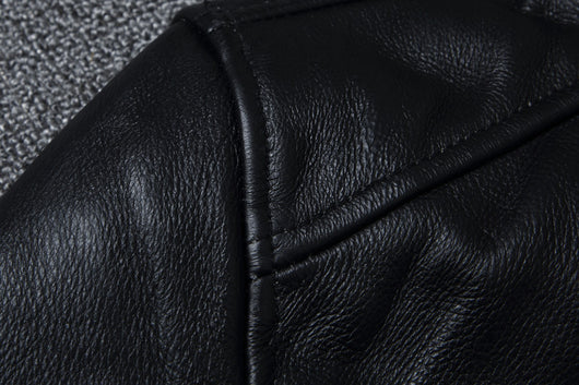 Chaqueta de Cuero Genuino Estilo Retro con Cuello Mao para Hombre - Image 17