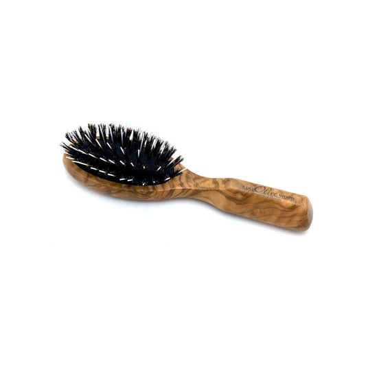 Dural Hair Brush Fos Styling &amp; Care Rubber Cushion With Boar Bristles &amp; White Nylon Pin Olive Wood