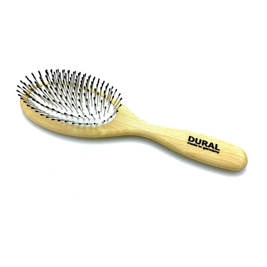 Escova de Cabelo Dural para Modelagem e Cuidado Almofada de Borracha com Pinos de Aço com pontas esféricas Madeira de Faia