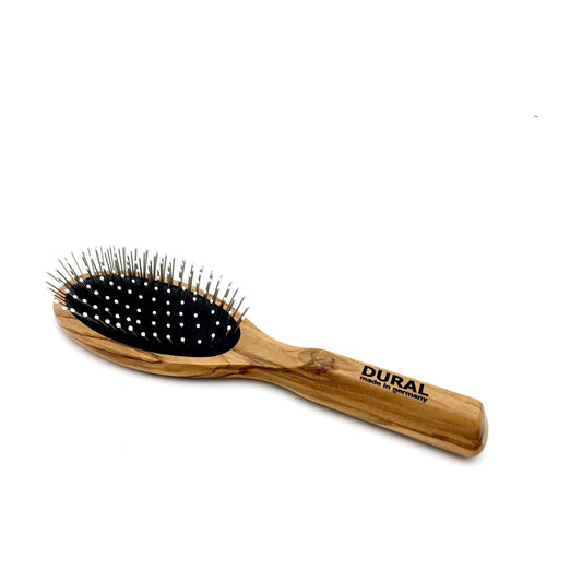 Dural Hair Brush For Styling &amp; Care Rubber Cushion Metal Pins With Plastic Ball Tips Olive wood