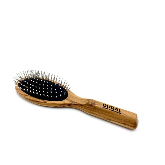 Olive Wood Hair Brush with Rubber Cushion and Ball-Tipped Bristles