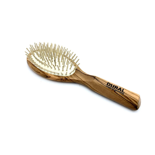 Dural Hair Brush for Styling & Care Rubber Cushion with Wooden Pins Olive Wood - Tekeno