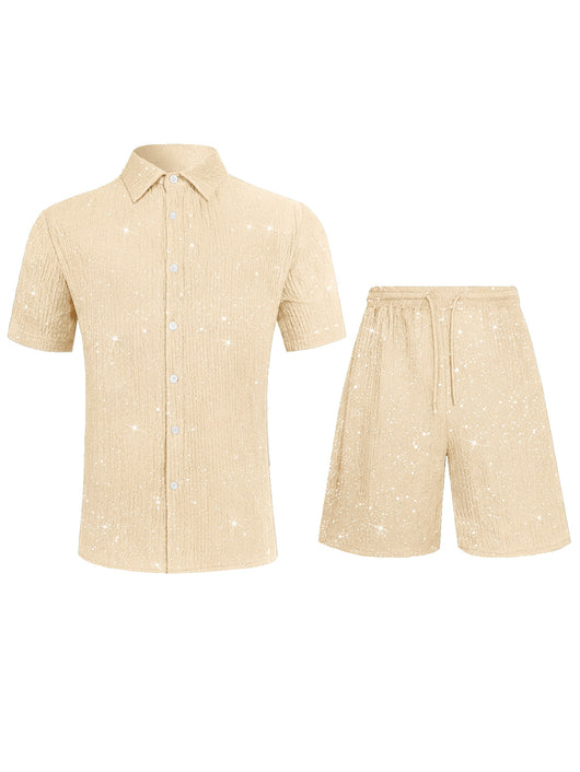 Conjunto de Camisa Brillante y Pantalón Corto para Hombre - Image 33
