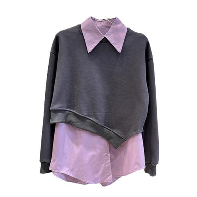 Conjunto Dos Piezas: Camisa Solapa Asimétrica + Sudadera Cropped Primavera - Image 5