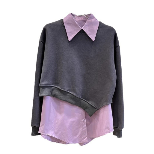 Conjunto Dos Piezas: Camisa Solapa Asimétrica + Sudadera Cropped Primavera - Image 5