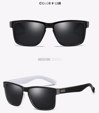 Black DUBERY polarized sunglasses with rectangular frames and dark lenses, shown from front and top-down angles. - Image 10