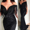 Vestido Largo Negro con Lentejuelas - Escote en V Ajustado
