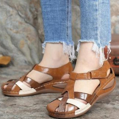 Sandalias Cuña Vintage con Hebilla Cruzada para Mujer