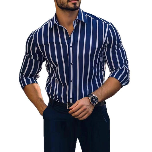 Camisa Casual de Manga Larga con Estampado a Rayas y Elasticidad Cuádruple para Hombre - Image 5